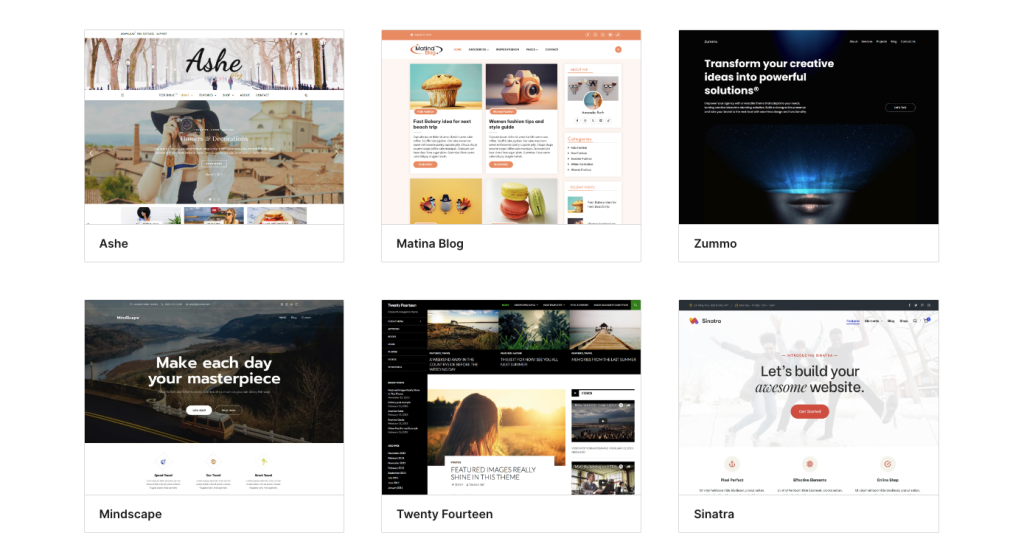 Screenshot av olika wordpress teman